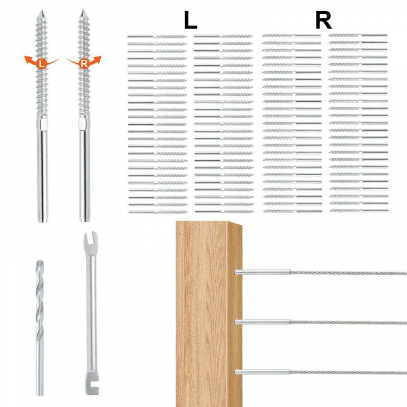 Decking & Fencing | 102 Pack Cable Railing Swage Threaded Stud Tension End Fitting Terminal for 1/8″ Deck Cable Railing, T316 Stainless Steel, Cable Railing Tensioner 1/8″ for Wood/Metal Post, Silver Decking & Fencing Decking & Fencing