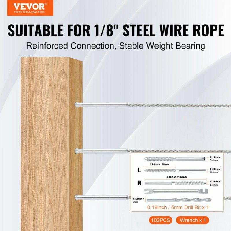 Decking & Fencing | 102 Pack Cable Railing Swage Threaded Stud Tension End Fitting Terminal for 1/8″ Deck Cable Railing, T316 Stainless Steel, Cable Railing Tensioner 1/8″ for Wood/Metal Post, Silver Decking & Fencing Decking & Fencing