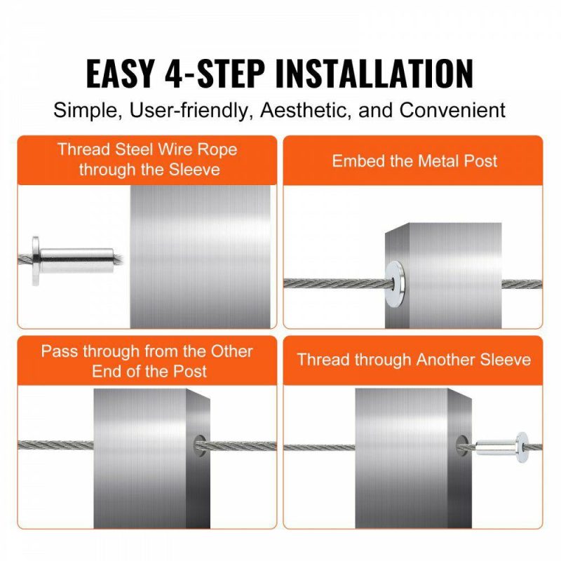 Decking & Fencing | 121 Pack T316 Stainless Steel Protector Sleeves for 1/8″ Wire Rope Cable Railing, DIY Balustrade T316 Marine Grade, Come with A Free Drill Bit, Silver Silver Decking & Fencing Decking & Fencing