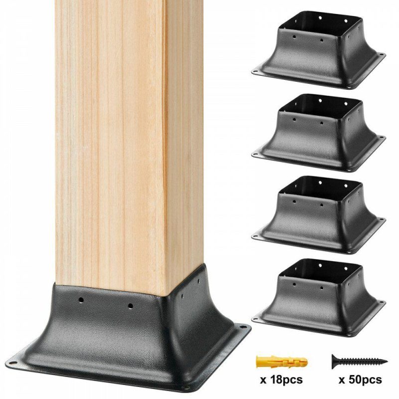 Decking & Fencing | 4×4 Post Base 4Pcs, Internal 3.6″x3.6″ Heavy Duty Powder-Coated Steel Post Bracket Fit for Standard Wood Post Anchor, Decking Post Base for Deck Porch Handrail Railing Support Decking & Fencing Decking & Fencing