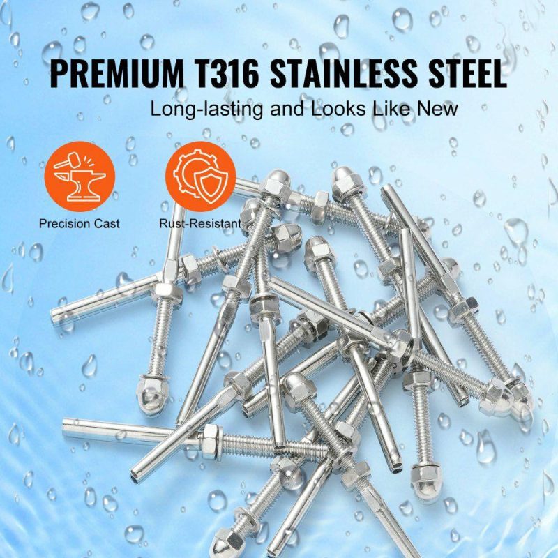 Decking & Fencing | 61 Pack Cable Railing Swage Threaded Stud Tension End Fitting Terminal for 1/8″ Deck Cable Railing, T316 Stainless Steel, Cable Railing Tensioner 1/8″ for Wood/Metal Post, Silver Decking & Fencing Decking & Fencing