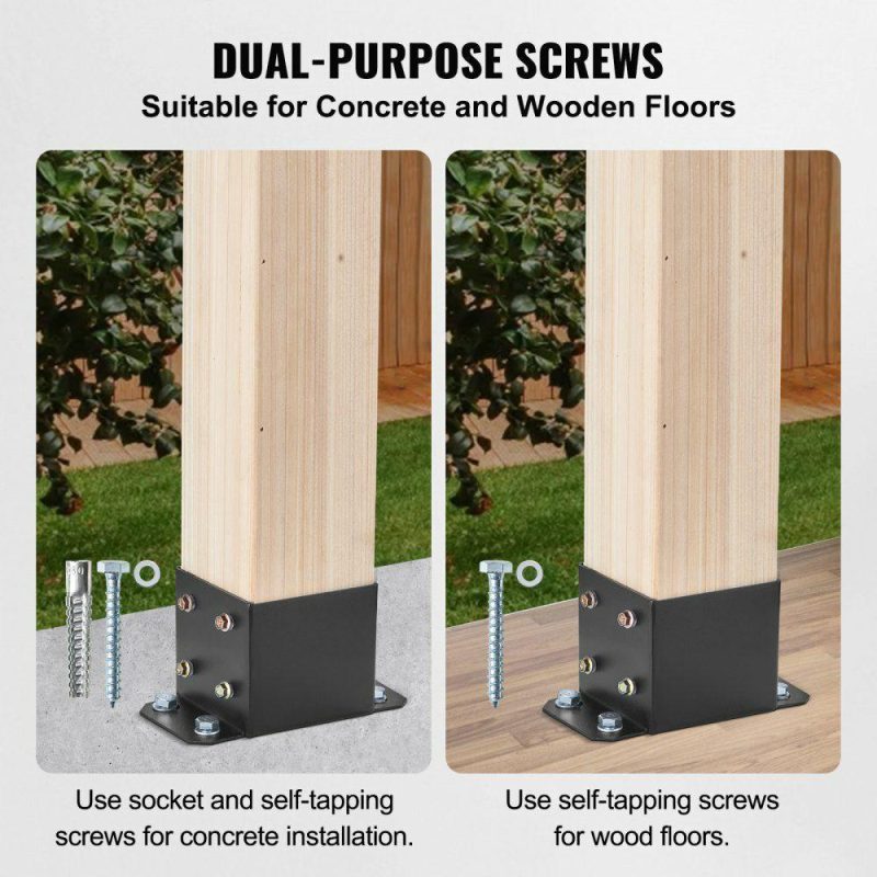 Decking & Fencing | 6×6 Post Base 4 Pcs, Inner Size 5.6″x5.6″ Post Base Brackets, Heavy Duty Powder-Coated Post Anchor Matte Black Wood Post Brackets for Pavilion Deck Railing Support Deck Base Plate Decking & Fencing Decking & Fencing