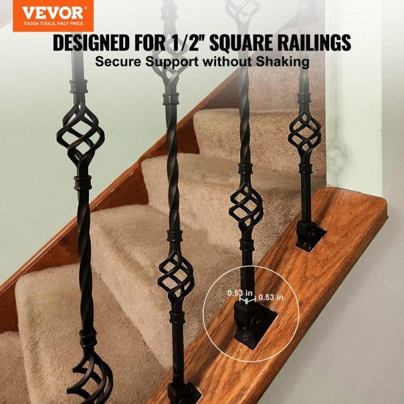 Decking & Fencing | Aluminum Alloy Baluster Shoes Square Balusters Baluster Wrought Spindles for Staircase Slant Shoes with Screw Holes for Use with 1/2 Inch Staircase Balusters, Spray Coated Black (50 Pcs) Hardware Decking & Fencing