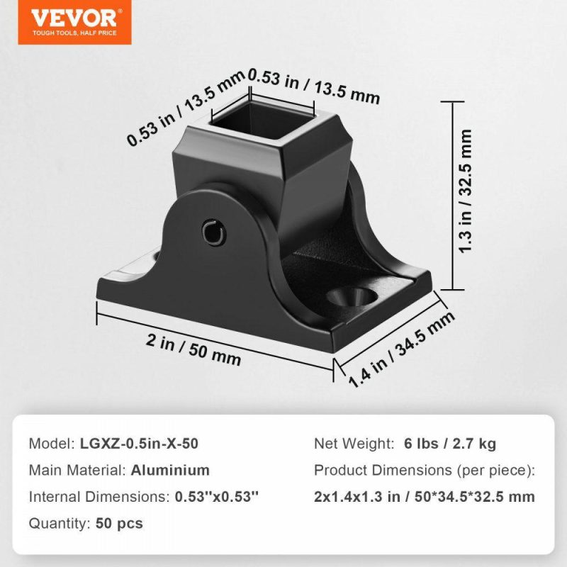 Decking & Fencing | Aluminum Alloy Baluster Shoes Square Balusters Baluster Wrought Spindles for Staircase Slant Shoes with Screw Holes for Use with 1/2 Inch Staircase Balusters, Spray Coated Black (50 Pcs) Hardware Decking & Fencing