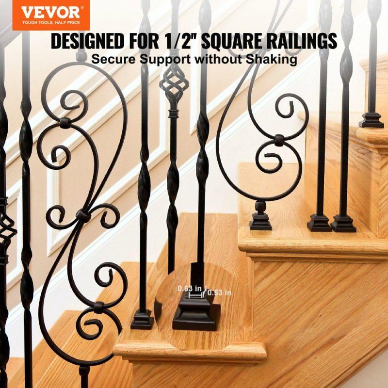 Decking & Fencing | Aluminum Alloy Baluster Shoes Stair Flat Shoe with Screw Holes for 1/2 Inch Square Scroll Basket Twist Knuckle Staircase Balusters Metal Spindle Railing, Satin Black (50 Pcs) Decking & Fencing Decking & Fencing