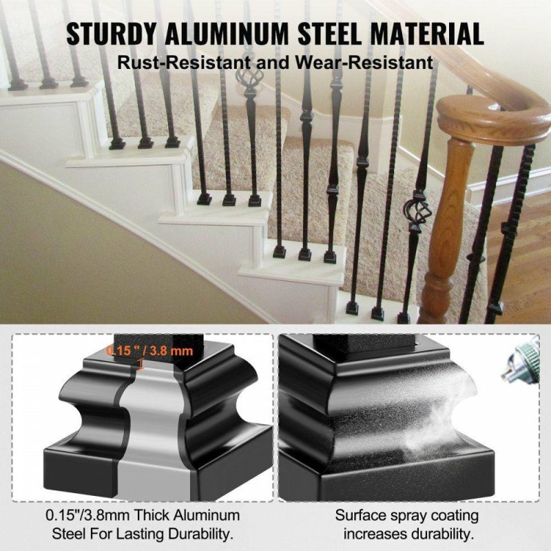 Decking & Fencing | Aluminum Alloy Baluster Shoes Stair Flat Shoe with Screw Holes for 1/2 Inch Square Scroll Basket Twist Knuckle Staircase Balusters Metal Spindle Railing, Satin Black (50 Pcs) Decking & Fencing Decking & Fencing