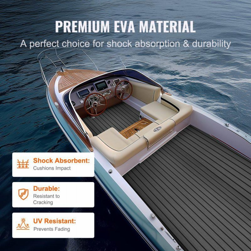 Decking & Fencing | Boat Flooring, EVA Foam Boat Decking 94.5″ x 17.7″, Non-Slip Self-Adhesive Flooring, 11.6 sq.ft Marine Carpet for Boats, Yacht, Pontoon, Kayak Decking Dark Gray + Black Decking & Fencing Dark Gray + Black