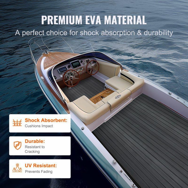 Decking & Fencing | Boat Flooring, EVA Foam Boat Decking 94.5″ x 23.6″, Non-Slip Self-Adhesive Flooring, 15.5 sq.ft Marine Carpet for Boats, Yacht, Pontoon, Kayak Decking Dark Gray + Black Decking & Fencing Dark Gray + Black