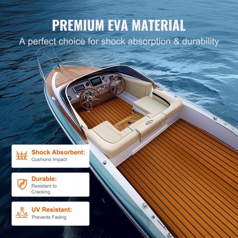 Decking & Fencing | Boat Flooring, EVA Foam Boat Decking 94.5″ x 35.4″, Non-Slip Self-Adhesive Flooring, 23.2 sq.ft Marine Carpet for Boats, Yacht, Pontoon, Kayak Decking Brown + Black Decking & Fencing Brown + Black