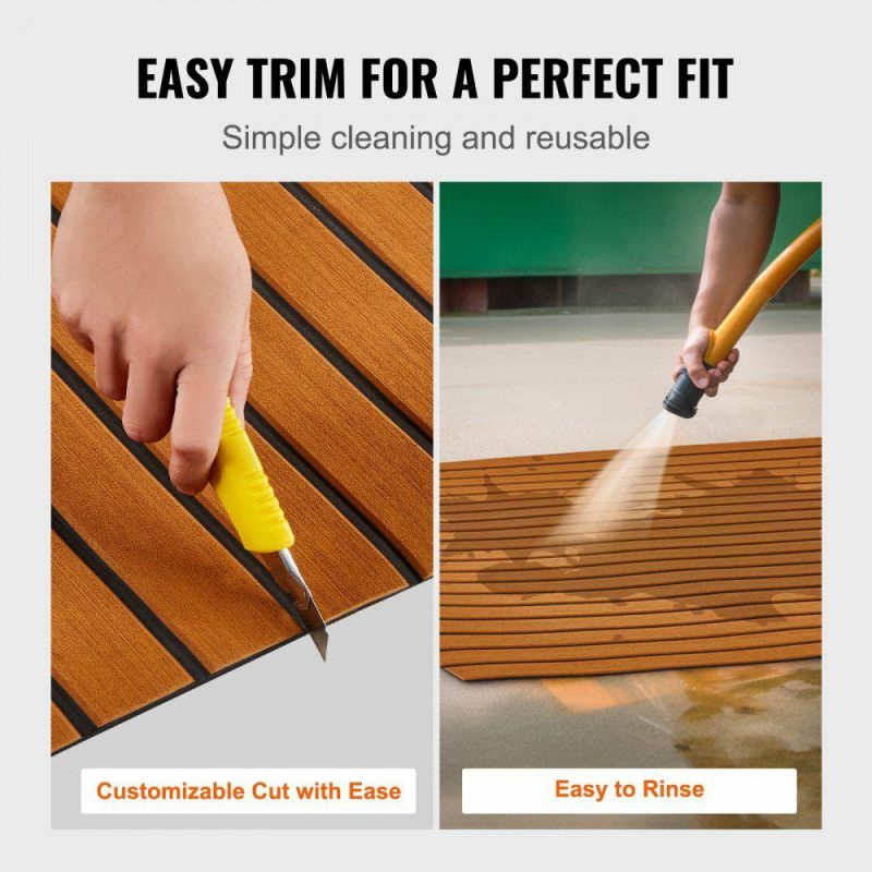 Decking & Fencing | Boat Flooring, EVA Foam Boat Decking 94.5″ x 35.4″, Non-Slip Self-Adhesive Flooring, 23.2 sq.ft Marine Carpet for Boats, Yacht, Pontoon, Kayak Decking Brown + Black Decking & Fencing Brown + Black