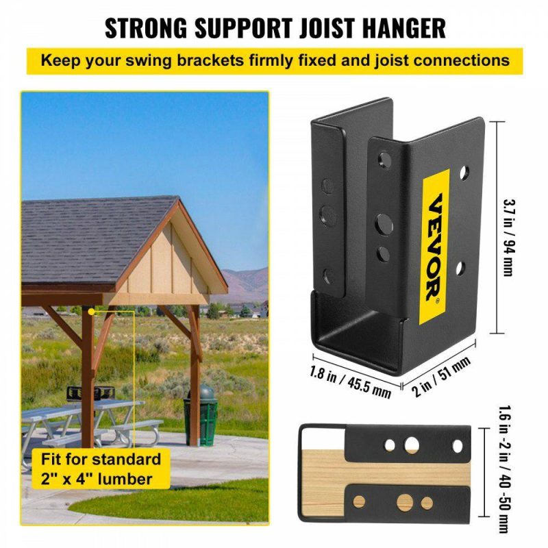 Decking & Fencing | Concealed Joist Hanger, 2″x4″ Outdoor Accent Concealed-Flange, Pack of 12 Concealed Joist Bracket, Q235 Steel Plate Powder-Coated Concealed Face Mount Joist Hanger for 2″x4″ Beam Swing, 3.7″ Black Decking & Fencing Black