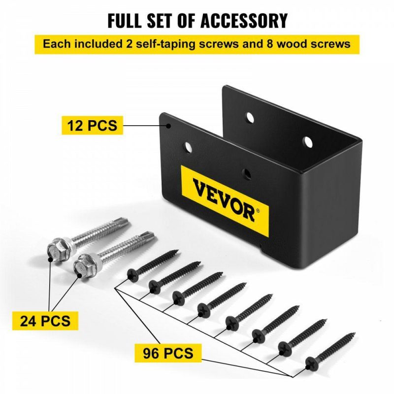 Decking & Fencing | Concealed Joist Hanger, 2″x4″ Outdoor Accent Concealed-Flange, Pack of 12 Concealed Joist Bracket, Q235 Steel Plate Powder-Coated Concealed Face Mount Joist Hanger for 2″x4″ Beam Swing, 3.7″ Black Decking & Fencing Black