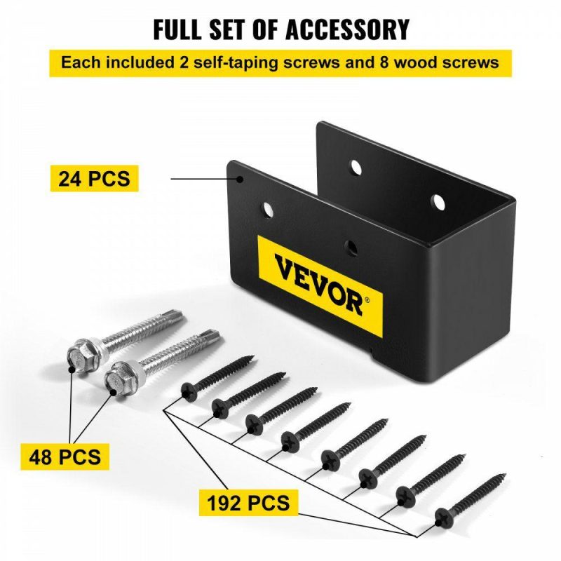 Decking & Fencing | Concealed Joist Hanger, 2″x4″ Outdoor Accent Concealed-Flange, Pack of 24 Concealed Joist Bracket, Q235 Steel Plate Powder-Coated Concealed Face Mount Joist Hanger for 2″x4″ Beam Swing, 3.7″ Black Decking & Fencing Black