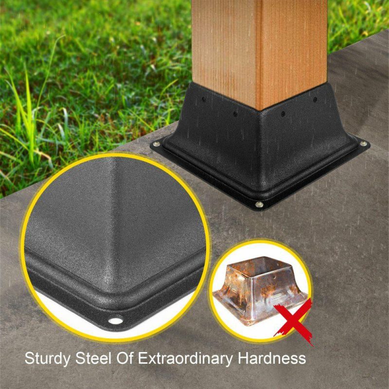 Decking & Fencing | Deck Post Base 10 PCS Post Base Skirt 4 x 4″ (Internal 3.38×3.38″) Post Support Flange 2.5 LBS Deck Post Skirt Black Powder-Coated Decking Post Base Wood Post Anch for Deck Support Porch Railing Decking & Fencing Decking & Fencing