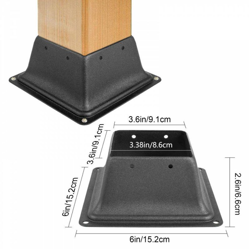 Decking & Fencing | Deck Post Base 10 PCS Post Base Skirt 4 x 4″ (Internal 3.38×3.38″) Post Support Flange 2.5 LBS Deck Post Skirt Black Powder-Coated Decking Post Base Wood Post Anch for Deck Support Porch Railing Decking & Fencing Decking & Fencing