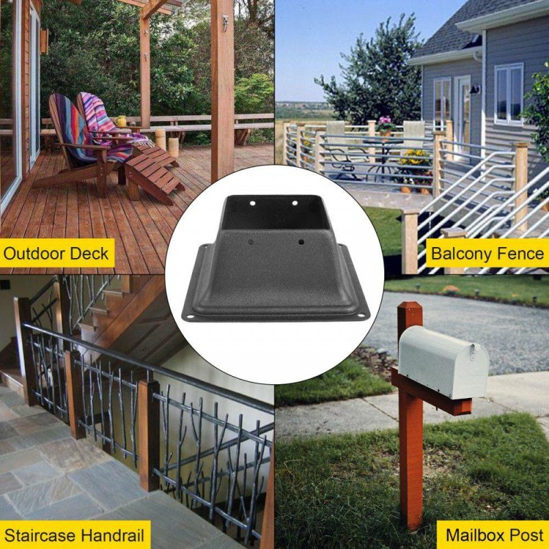 Decking & Fencing | Deck Post Base 10 PCS Post Base Skirt 4 x 4″ (Internal 3.38×3.38″) Post Support Flange 2.5 LBS Deck Post Skirt Black Powder-Coated Decking Post Base Wood Post Anch for Deck Support Porch Railing Decking & Fencing Decking & Fencing