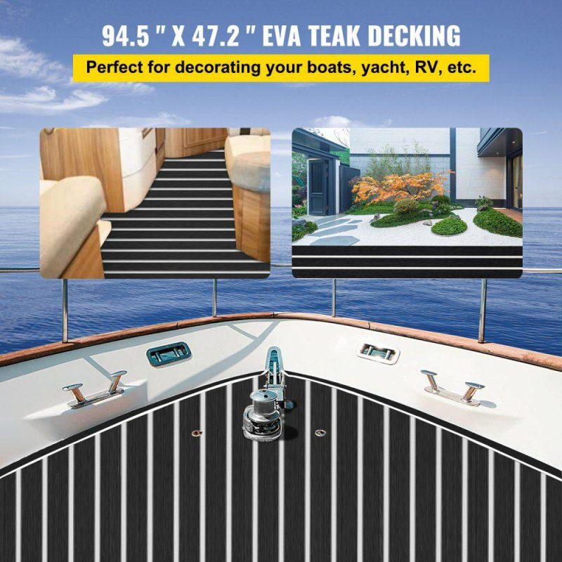 Decking & Fencing | EVA Foam Faux Teak Boat Decking Sheet 94.5 X 47.2 Inch 5MM Thick Non-Skid Self-Adhesive for Marine Yacht RV Swimming Pool Garden Boat Flooring Sheet (Black + White Seam, 94.5″ x 47.2″) Black Decking & Fencing Black