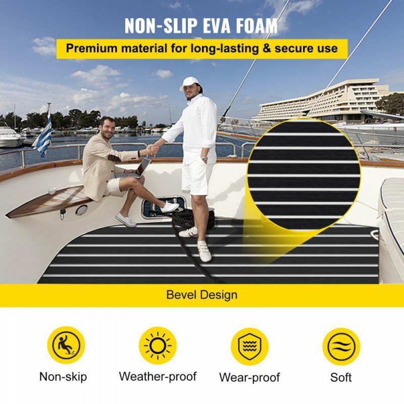 Decking & Fencing | EVA Foam Faux Teak Boat Decking Sheet 94.5 X 47.2 Inch 5MM Thick Non-Skid Self-Adhesive for Marine Yacht RV Swimming Pool Garden Boat Flooring Sheet (Black + White Seam, 94.5″ x 47.2″) Black Decking & Fencing Black