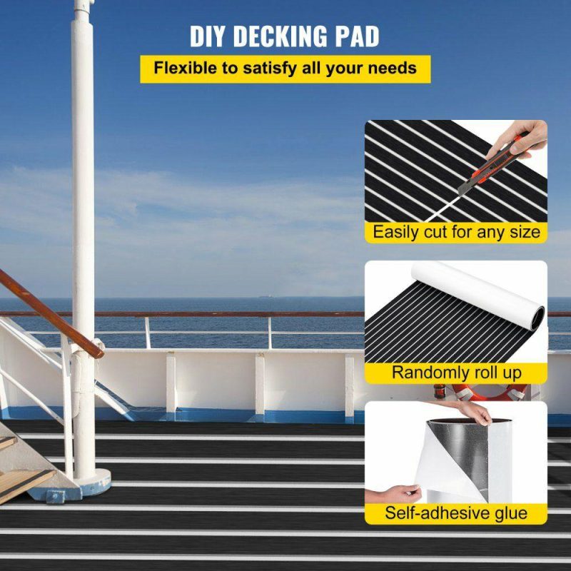 Decking & Fencing | EVA Foam Faux Teak Boat Decking Sheet 94.5 X 47.2 Inch 5MM Thick Non-Skid Self-Adhesive for Marine Yacht RV Swimming Pool Garden Boat Flooring Sheet (Black + White Seam, 94.5″ x 47.2″) Black Decking & Fencing Black