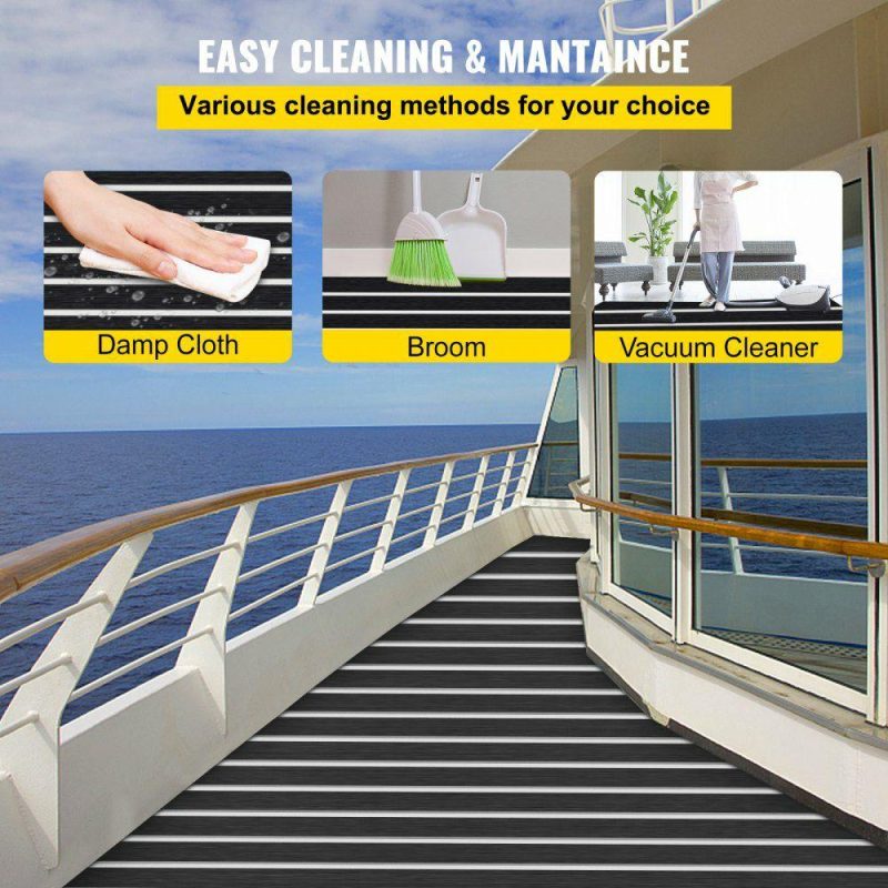 Decking & Fencing | EVA Foam Faux Teak Boat Decking Sheet 94.5 X 47.2 Inch 5MM Thick Non-Skid Self-Adhesive for Marine Yacht RV Swimming Pool Garden Boat Flooring Sheet (Black + White Seam, 94.5″ x 47.2″) Black Decking & Fencing Black