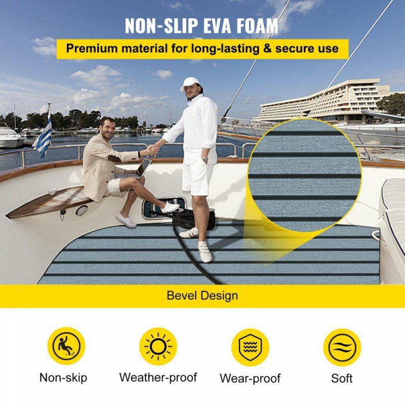 Decking & Fencing | EVA Foam Faux Teak Boat Decking Sheet 94.5 X 47.2 Inch 5MM Thick Non-Skid Self-Adhesive for Marine Yacht RV Swimming Pool Garden Boat Flooring Sheet (Dark Grey+Black Seam, 94.5″ x 47.2″) Dark Gray Decking & Fencing Dark Gray