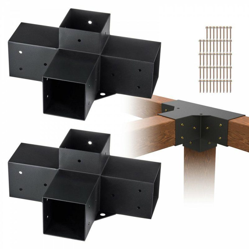 Decking & Fencing | Pergola Bracket Kit 4”x4”, 2pcs 4-Way Heavy Duty Corner Bracket Woodworks DIY Post Base Kit, Easy Installation Wooden Beams for Gazebos, Patio Pergolas, Log Cabin Outdoor Pergola Hardware Decking & Fencing Decking & Fencing