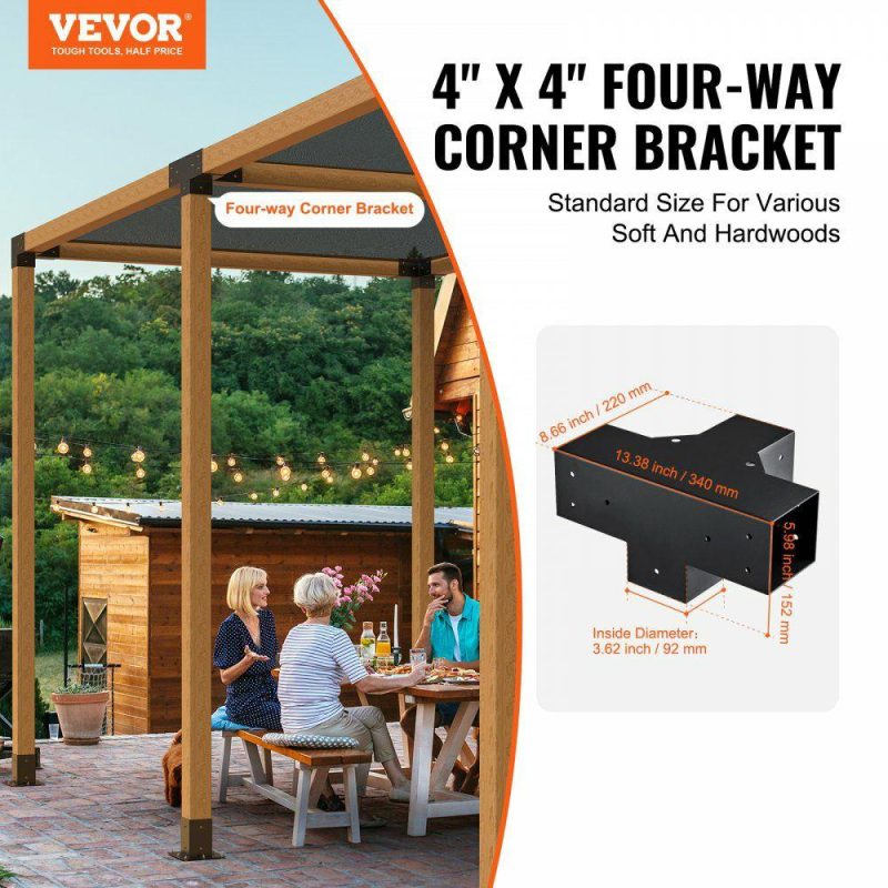 Decking & Fencing | Pergola Bracket Kit 4”x4”, 2pcs 4-Way Heavy Duty Corner Bracket Woodworks DIY Post Base Kit, Easy Installation Wooden Beams for Gazebos, Patio Pergolas, Log Cabin Outdoor Pergola Hardware Decking & Fencing Decking & Fencing