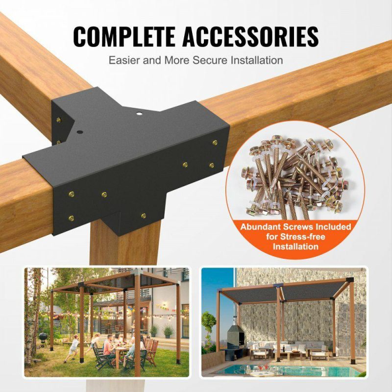 Decking & Fencing | Pergola Bracket Kit 4”x4”, 2pcs 4-Way Heavy Duty Corner Bracket Woodworks DIY Post Base Kit, Easy Installation Wooden Beams for Gazebos, Patio Pergolas, Log Cabin Outdoor Pergola Hardware Decking & Fencing Decking & Fencing