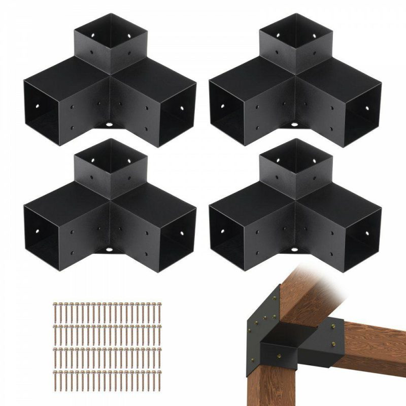 Decking & Fencing | Pergola Bracket Kit 4”x4”, 4pcs 3-Way Heavy Duty Corner Bracket Woodworks DIY Post Base Kit, Easy Installation Wooden Beams for Gazebos, Patio Pergolas, Log Cabin Outdoor Pergola Hardware Decking & Fencing Decking & Fencing