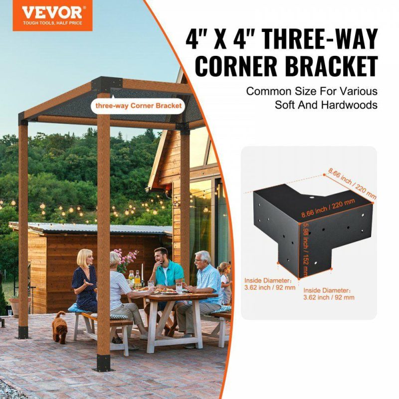 Decking & Fencing | Pergola Bracket Kit 4”x4”, 4pcs 3-Way Heavy Duty Corner Bracket Woodworks DIY Post Base Kit, Easy Installation Wooden Beams for Gazebos, Patio Pergolas, Log Cabin Outdoor Pergola Hardware Decking & Fencing Decking & Fencing