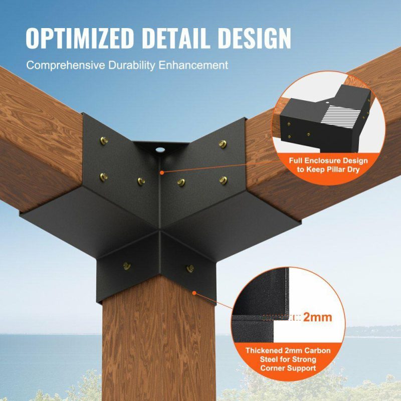 Decking & Fencing | Pergola Bracket Kit 4”x4”, 4pcs 3-Way Heavy Duty Corner Bracket Woodworks DIY Post Base Kit, Easy Installation Wooden Beams for Gazebos, Patio Pergolas, Log Cabin Outdoor Pergola Hardware Decking & Fencing Decking & Fencing