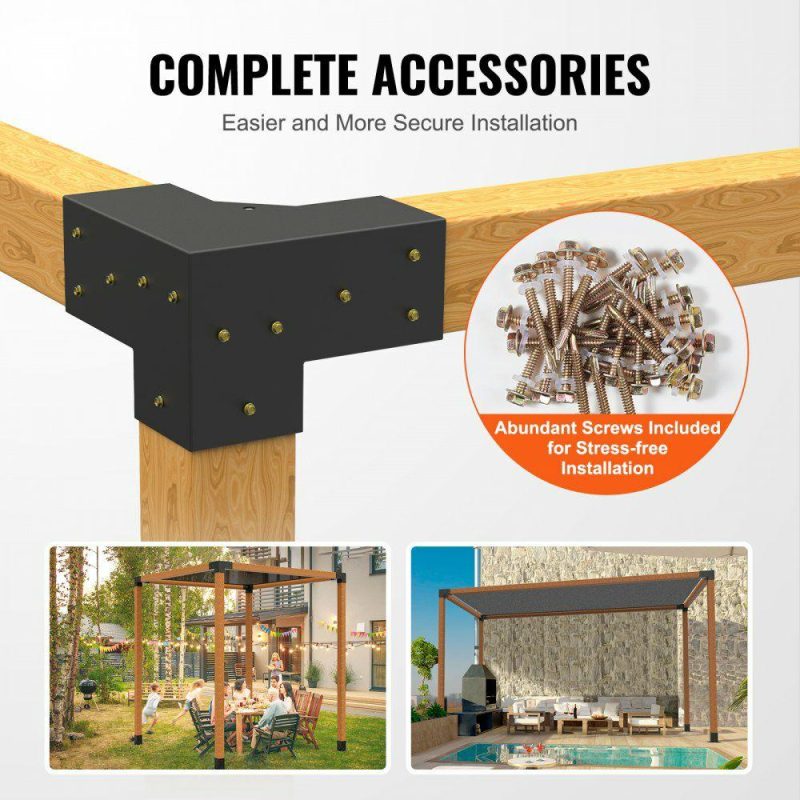 Decking & Fencing | Pergola Bracket Kit 4”x4”, 4pcs 3-Way Heavy Duty Corner Bracket Woodworks DIY Post Base Kit, Easy Installation Wooden Beams for Gazebos, Patio Pergolas, Log Cabin Outdoor Pergola Hardware Decking & Fencing Decking & Fencing