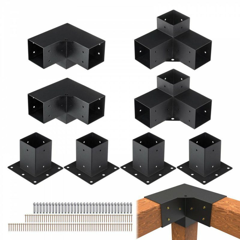 Decking & Fencing | Pergola Bracket Kit 4”x4”, 8pcs 3-Way Heavy Duty Corner Bracket Woodworks DIY Post Base Kit, Easy Installation Wooden Beams for Gazebos, Patio Pergolas, Log Cabin Outdoor Pergola Hardware Decking & Fencing Decking & Fencing