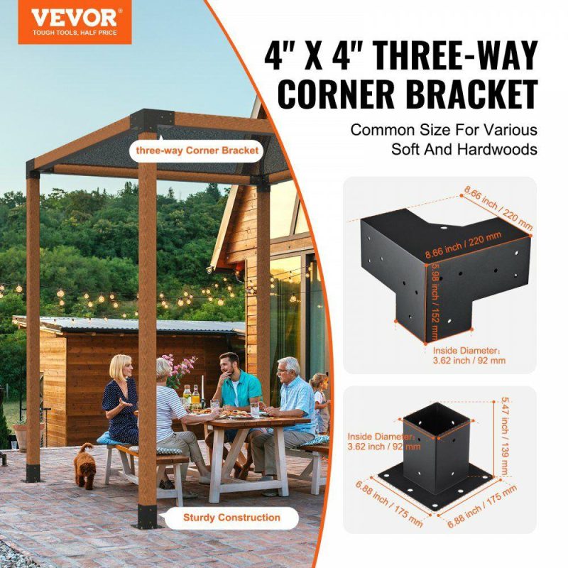 Decking & Fencing | Pergola Bracket Kit 4”x4”, 8pcs 3-Way Heavy Duty Corner Bracket Woodworks DIY Post Base Kit, Easy Installation Wooden Beams for Gazebos, Patio Pergolas, Log Cabin Outdoor Pergola Hardware Decking & Fencing Decking & Fencing