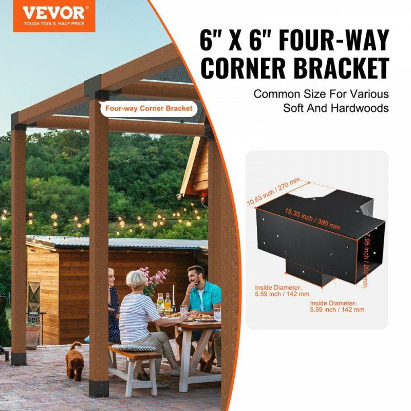 Decking & Fencing | Pergola Bracket Kit 6”x6”, 2pcs 4-Way Heavy Duty Corner Bracket Woodworks DIY Post Base Kit, Easy Installation Wooden Beams for Gazebos, Patio Pergolas, Log Cabin Outdoor Pergola Hardware Decking & Fencing Decking & Fencing