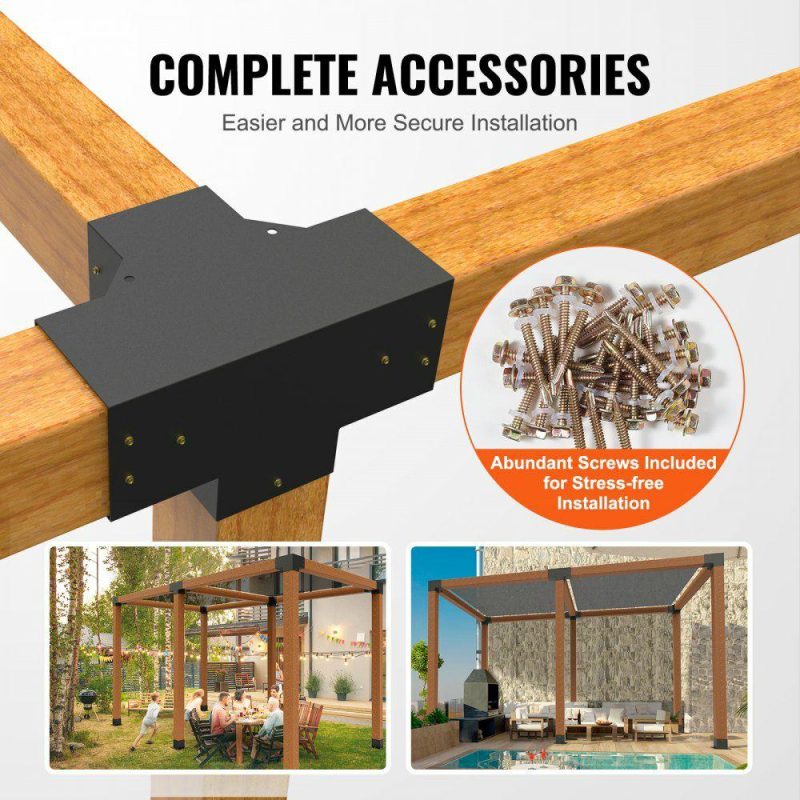 Decking & Fencing | Pergola Bracket Kit 6”x6”, 2pcs 4-Way Heavy Duty Corner Bracket Woodworks DIY Post Base Kit, Easy Installation Wooden Beams for Gazebos, Patio Pergolas, Log Cabin Outdoor Pergola Hardware Decking & Fencing Decking & Fencing