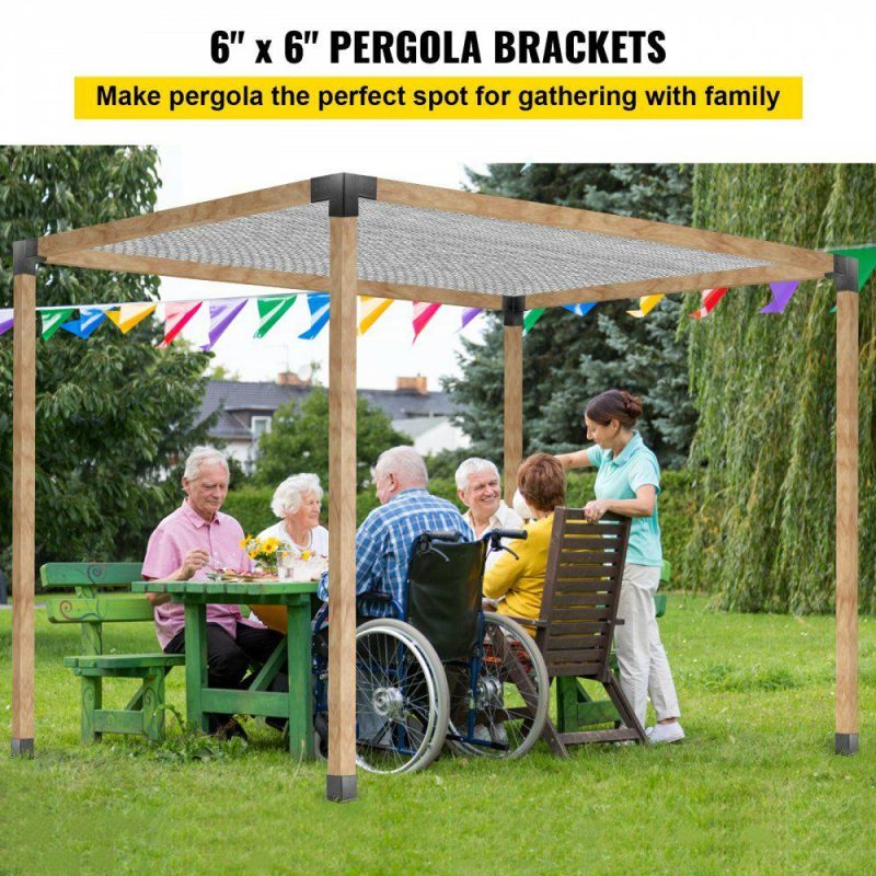 Decking & Fencing | Pergola Kit Steel Brackets, 6″ x 6″ Pergola Brackets Post, 8 pcs Pergola Brackets Boot, Powder-Coated Pergola Bracket Shoulder, Carbon Steel Extension Pergola Bracket with 3-Way 90° Corner Black Decking & Fencing Black