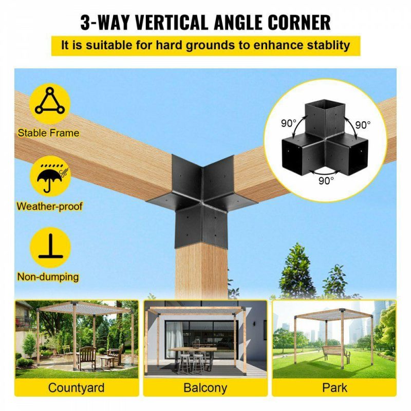 Decking & Fencing | Pergola Kit Steel Brackets, 6″ x 6″ Pergola Brackets Post, 8 pcs Pergola Brackets Boot, Powder-Coated Pergola Bracket Shoulder, Carbon Steel Extension Pergola Bracket with 3-Way 90° Corner Black Decking & Fencing Black