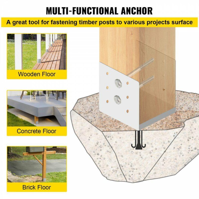 Decking & Fencing | Standoff Post Base 6 x 6″(Inner Size:5.71 x 5.2″) 10 PCS Stainless Steel Adjustable Post Base Adjustable Post Anchor with Fiber Drawing Surface and Full Set of Accessories for Rough Size Lumber Silver Decking & Fencing Decking & Fencing