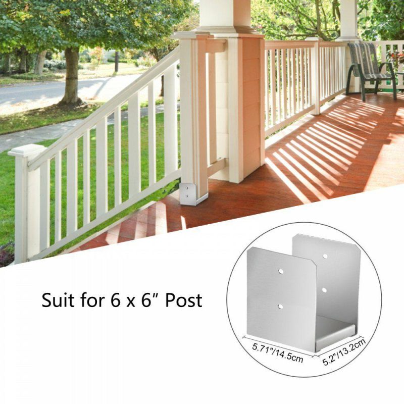 Decking & Fencing | Standoff Post Base Inner Size 5.71 x 5.2″ (Use for 6 x 6″) 316 Stainless Steel Adjustable Post Base Post Anchor with Fiber Drawing Surface and Full Set of Accessories for Rough Size Lumber Decking & Fencing Decking & Fencing