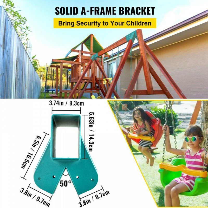 Decking & Fencing | Swing Set Bracket 12″ Swing Bracket A-Frame Construction Swing Set Hardware Iron Material with Green Powder Coated DIY Swing Set End Bracket Swing Set Kit for 2 (4×4″) Legs & 1 (4×6″) Beam-2 PCS Green Decking & Fencing Decking & Fencing