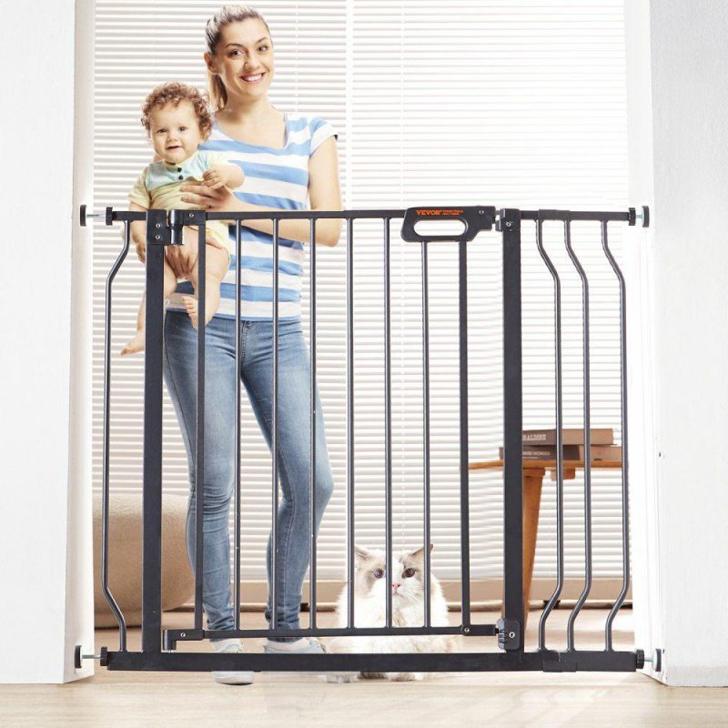 Door Hardware & Locks | Baby Gate, 29.5″-39″ Extra Wide, 30″ High, Dog Gate for Stairs Doorways and House, Easy Step Walk Thru Auto Close Child Gate Pet Security Gate with Pressure Mount Kit and Wall Mount Kit, Black Black Door Hardware & Locks Black