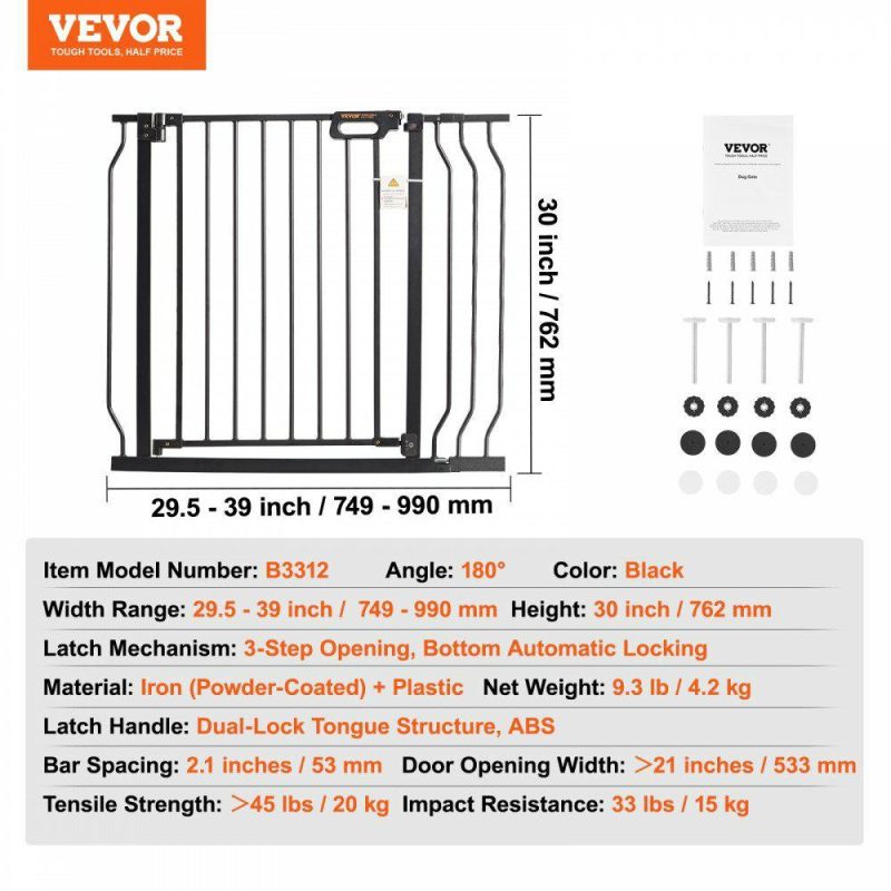 Door Hardware & Locks | Baby Gate, 29.5″-39″ Extra Wide, 30″ High, Dog Gate for Stairs Doorways and House, Easy Step Walk Thru Auto Close Child Gate Pet Security Gate with Pressure Mount Kit and Wall Mount Kit, Black Black Door Hardware & Locks Black