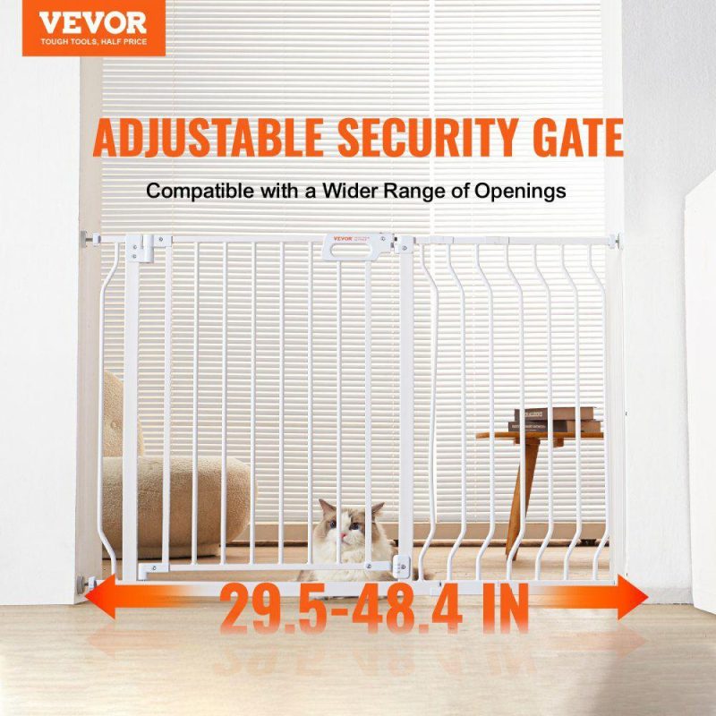 Door Hardware & Locks | Baby Gate, 29.5″-48.4″ Extra Wide, 30″ High, Dog Gate for Stairs Doorways and House, Easy Step Walk Thru Auto Close Child Gate Pet Security Gate with Pressure Mount Kit and Wall Mount Kit, White White Door Hardware & Locks Door Hardware & Locks