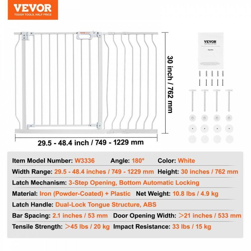 Door Hardware & Locks | Baby Gate, 29.5″-48.4″ Extra Wide, 30″ High, Dog Gate for Stairs Doorways and House, Easy Step Walk Thru Auto Close Child Gate Pet Security Gate with Pressure Mount Kit and Wall Mount Kit, White White Door Hardware & Locks Door Hardware & Locks