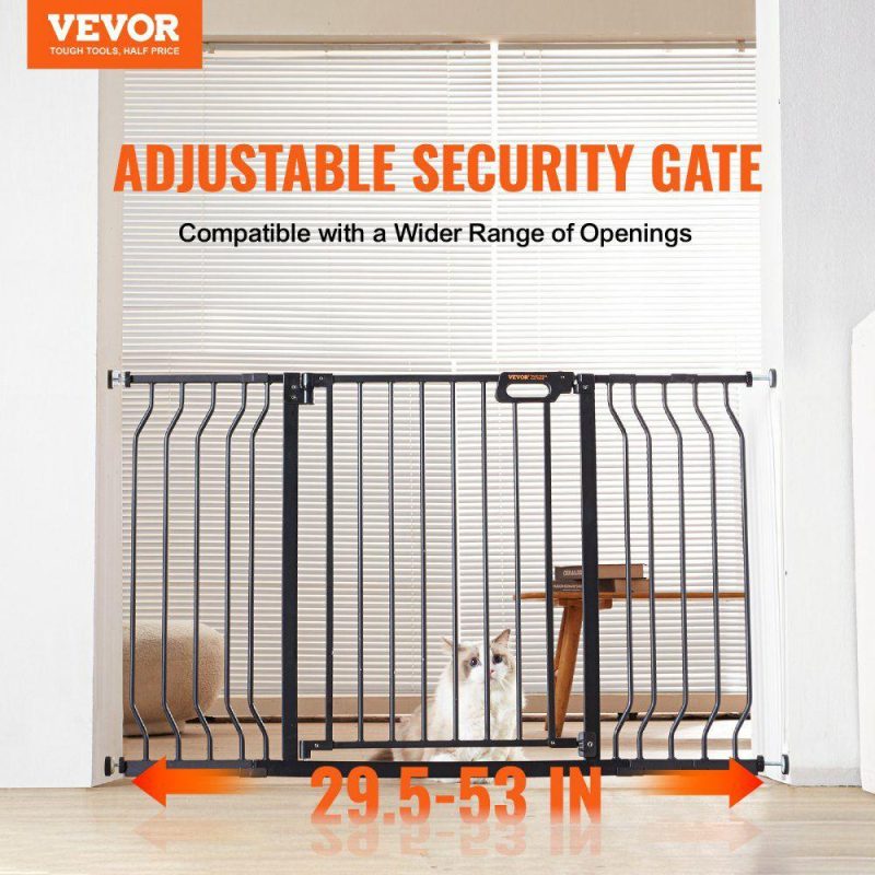 Door Hardware & Locks | Baby Gate, 29.5″-53″ Extra Wide, 30″ High, Dog Gate for Stairs Doorways and House, Easy Step Walk Thru Auto Close Child Gate Pet Security Gate with Pressure Mount Kit and Wall Mount Kit, Black Black Door Hardware & Locks Black