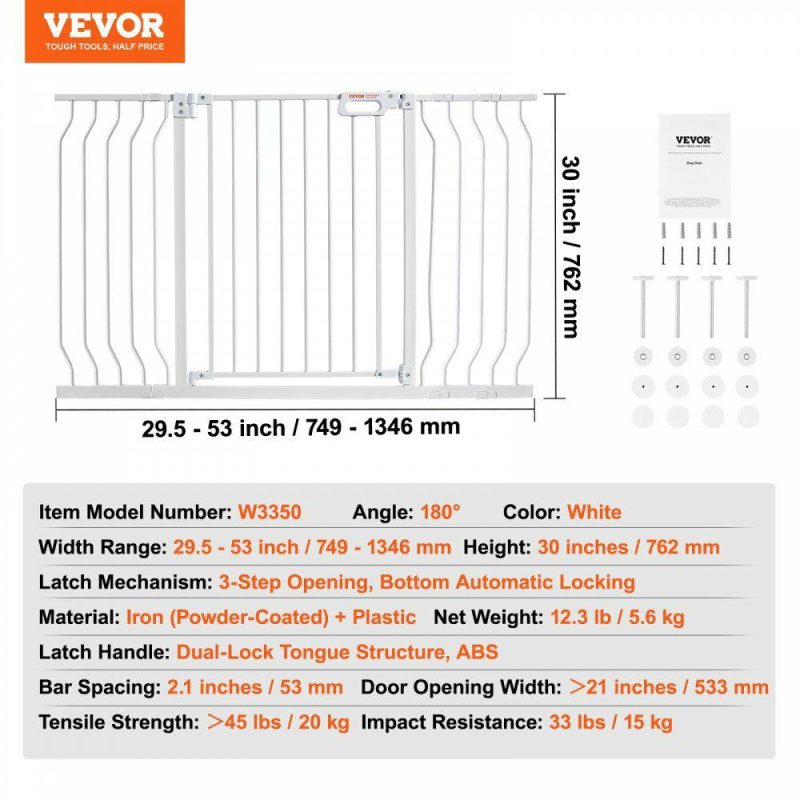 Door Hardware & Locks | Baby Gate, 29.5″-53″ Extra Wide, 30″ High, Dog Gate for Stairs Doorways and House, Easy Step Walk Thru Auto Close Child Gate Pet Security Gate with Pressure Mount Kit and Wall Mount Kit, White White Door Hardware & Locks Door Hardware & Locks