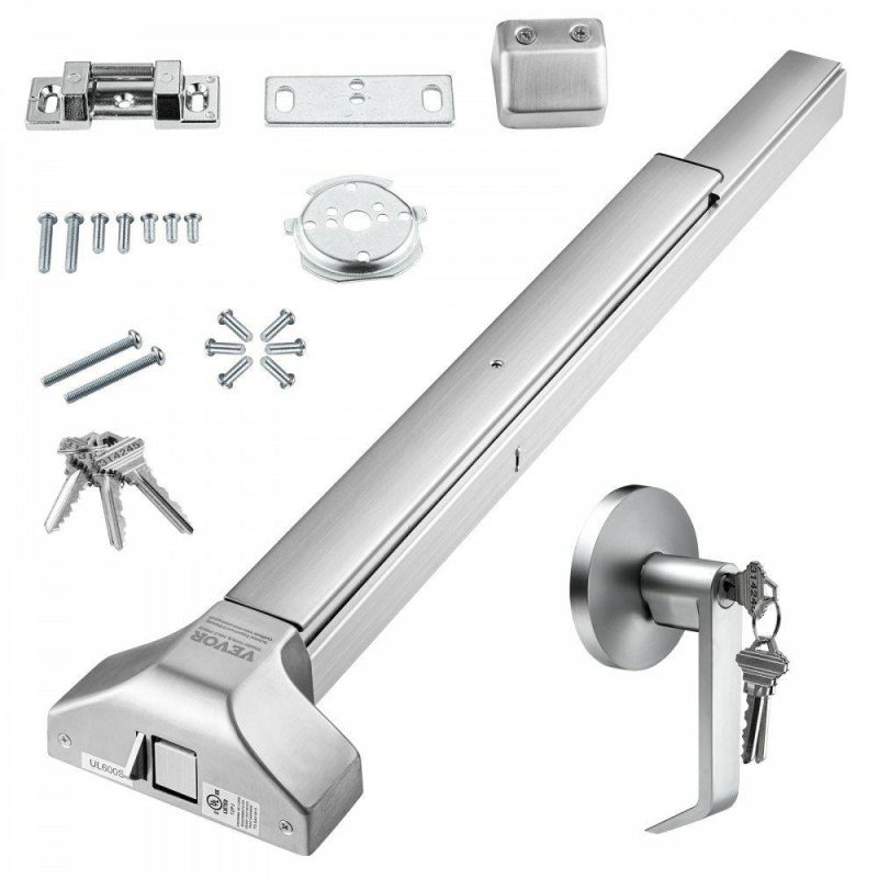 Door Hardware & Locks | Door Push Bar Panic Exit Device, 31” Stainless Steel Commercial Emergency Exit Door Push Bar with Exterior Lever and 3 Keys, Emergency Exit Door Hardware for 30″-36″ Metal Wood Door Door Hardware & Locks Door Hardware & Locks