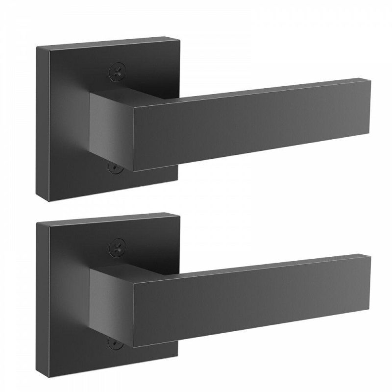 Door Hardware & Locks | Dummy Door Lever, 2 PCS Non-Turning Single Side Push/Pull Handle, Contemporary Square Door Lever Set, Reversible for Right and Left Sided Doors,For Pantry, Closet, and French Doors, Matte Black Door Hardware & Locks Door Hardware & Locks