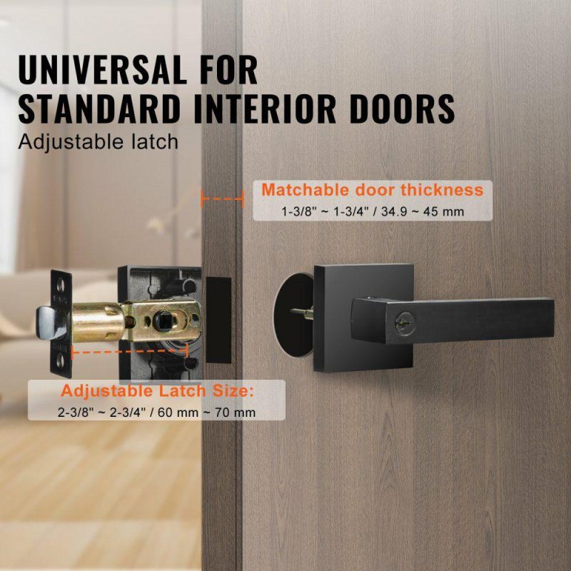 Door Hardware & Locks | Entry Lever Door Handle, 2 PCS Black Entry Knob, Lock and Key Locking Lever Set, Contemporary Square Door Lever, Reversible for Right and Left Sided Doors, 45° Rotation to Open, for Front Door Door Hardware & Locks Door Hardware & Locks